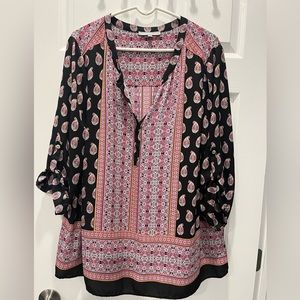 Daniel Rainn Peasant Top, Blacks, Pinks and Blues. Women’s Size 3x